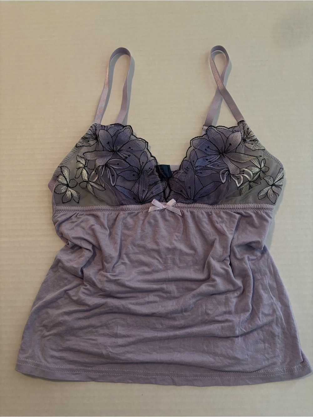 Lavender Floral Lace-Trim Tank Top